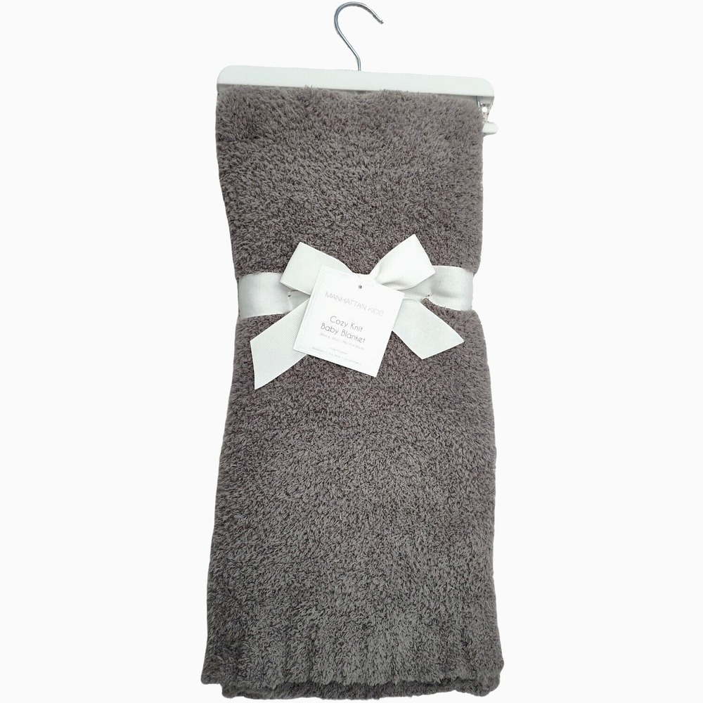 Manhattan Kids Cozy Knit Baby Blanket Gray Super Soft 30x36 Solid‎ NWT
